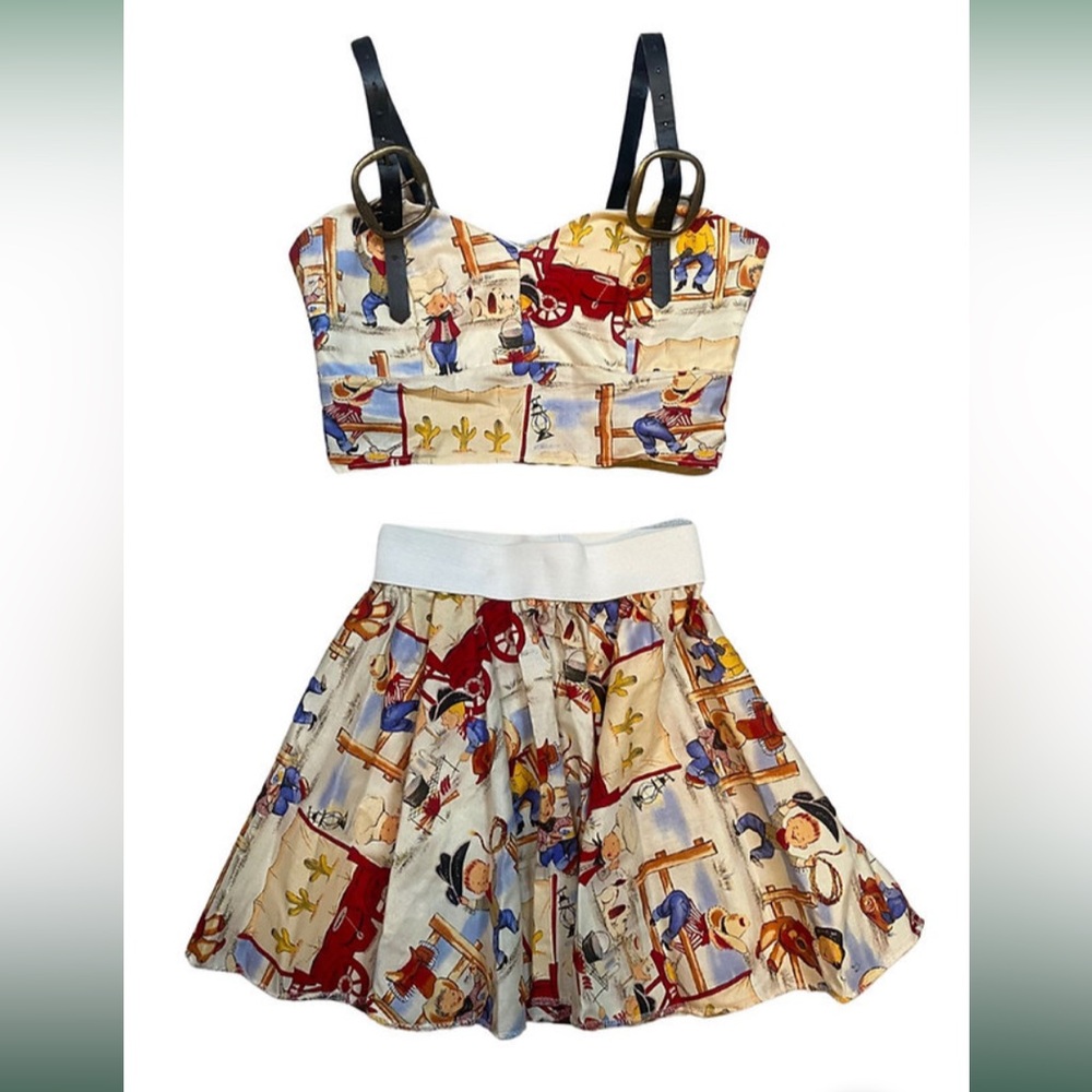 Upcycled 2-Piece Matching Set – Lil' Cowpokes Western Y2K Print - Picture 3 of 8